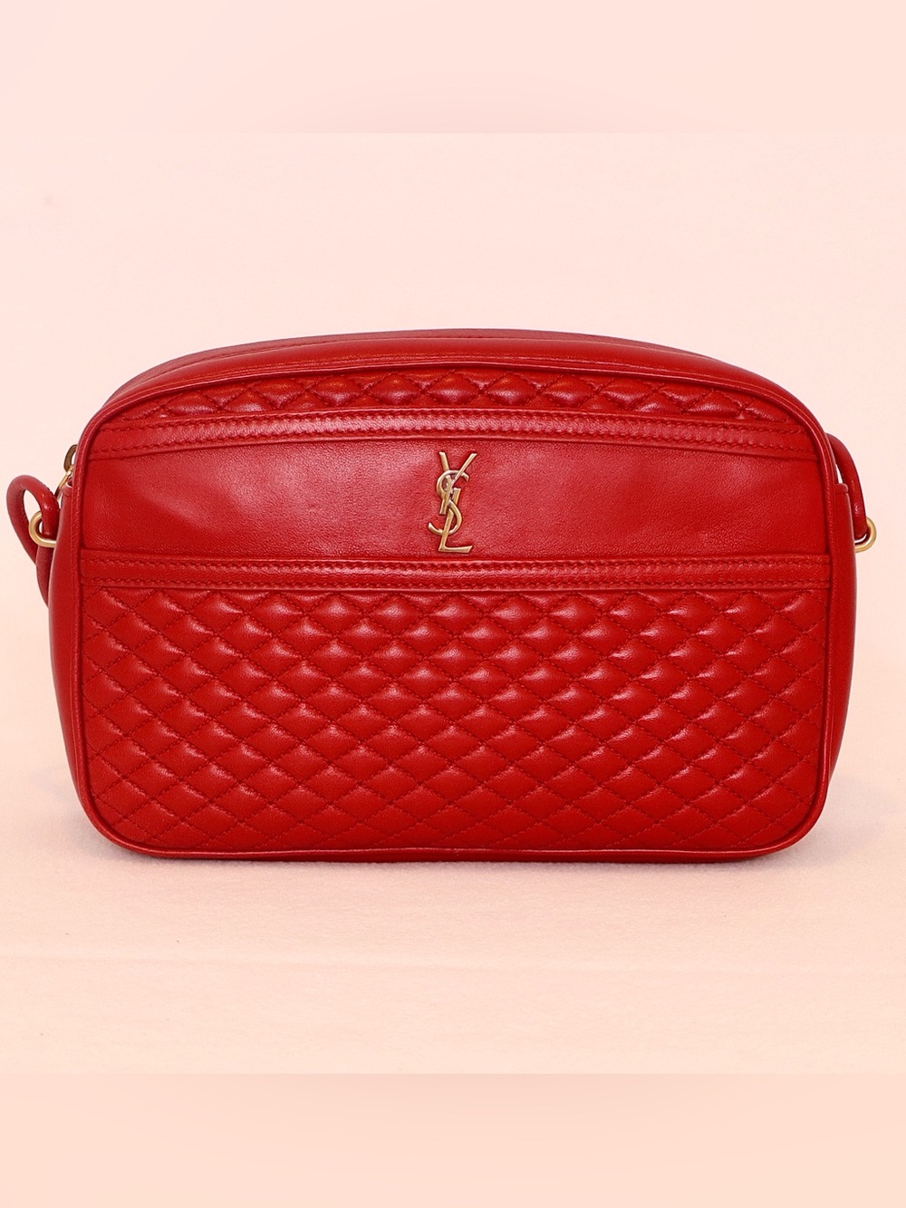 Saint Laurent YSL Victoire Red Quilted Leather Camera Crossbody